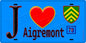 Plaque métal décorative  J' ❤️ Aigremont, Yvelines (78) fond bleu