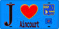 Plaque métal décorative  J' ❤️Aincourt, Val d'Oise (95) fond bleu