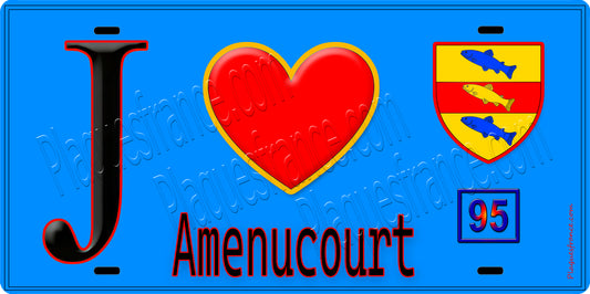 Plaque métal décorative  J' ❤️Amenucourt, Val d'Oise (95) fond bleu