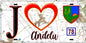 Plaque métal décorative  J' ❤️ Andelu, Yvelines (78) fond carte