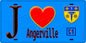 Plaque métal décorative  J' ❤️Angerville, Essonne (91) fond bleu