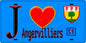 Plaque métal décorative  J' ❤️Angervilliers, Essonne (91) fond bleu