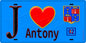 Plaque métal décorative  J' ❤️ Antony, Hauts de Seine (92) fond bleu