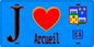 Plaque métal décorative  J' ❤️Arcueil, Val de Marne (94) fond bleu