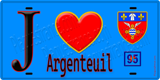 Plaque métal décorative  J' ❤️Argenteuil, Val d'Oise (95) fond bleu