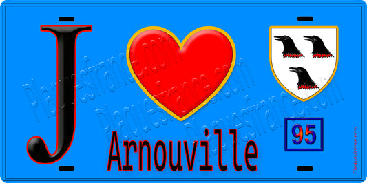 Plaque métal décorative  J' ❤️Arnouville, Val d'Oise (95) fond bleu