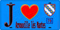 Plaque métal décorative  J' ❤️ Arnouville lès Mantes, Yvelines (78) fond bleu