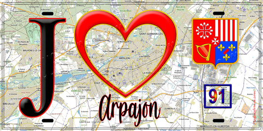 Plaque métal décorative  J' ❤️Arpajon, Essonne (91) carte