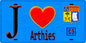 Plaque métal décorative  J' ❤️Arthies, Val d'Oise (95) fond bleu