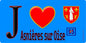 Plaque métal décorative  J' ❤️Asnières-sur-Oise, Val d'Oise (95) fond bleu