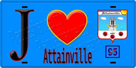 Plaque métal décorative  J' ❤️Attainville, Val d'Oise (95) fond bleu