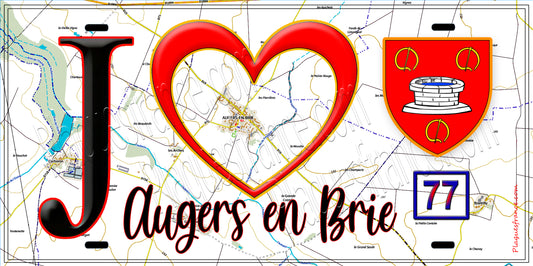 Plaque métal décorative  J' ❤️Augers-en-Brie, Seine et Mrne (77) fond carte