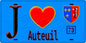 Plaque métal décorative  J' ❤️ Auteuil, Yvelines (78) fond bleu