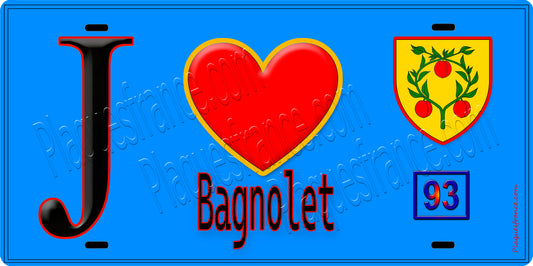 Plaque métal décorative  J' ❤️Bagnolet, Seine Saint Denis (93) fond bleu