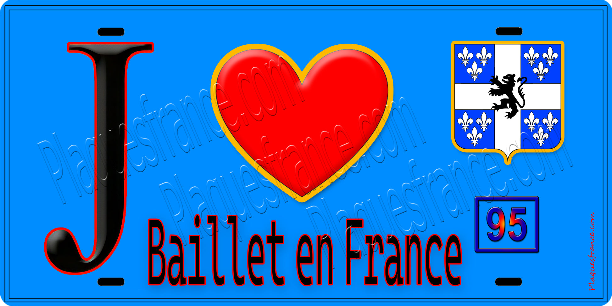 Plaque métal décorative  J' ❤️Baillet-en-France, Val d'Oise (95) fond bleu