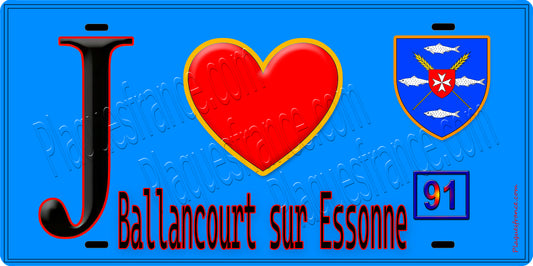 Plaque métal décorative  J' ❤️Ballancourt-sur-Essonne, Essonne (91 fond bleu
