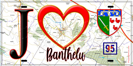 Plaque métal décorative  J' ❤️Banthelu, Val d'Oise (95) fond carte