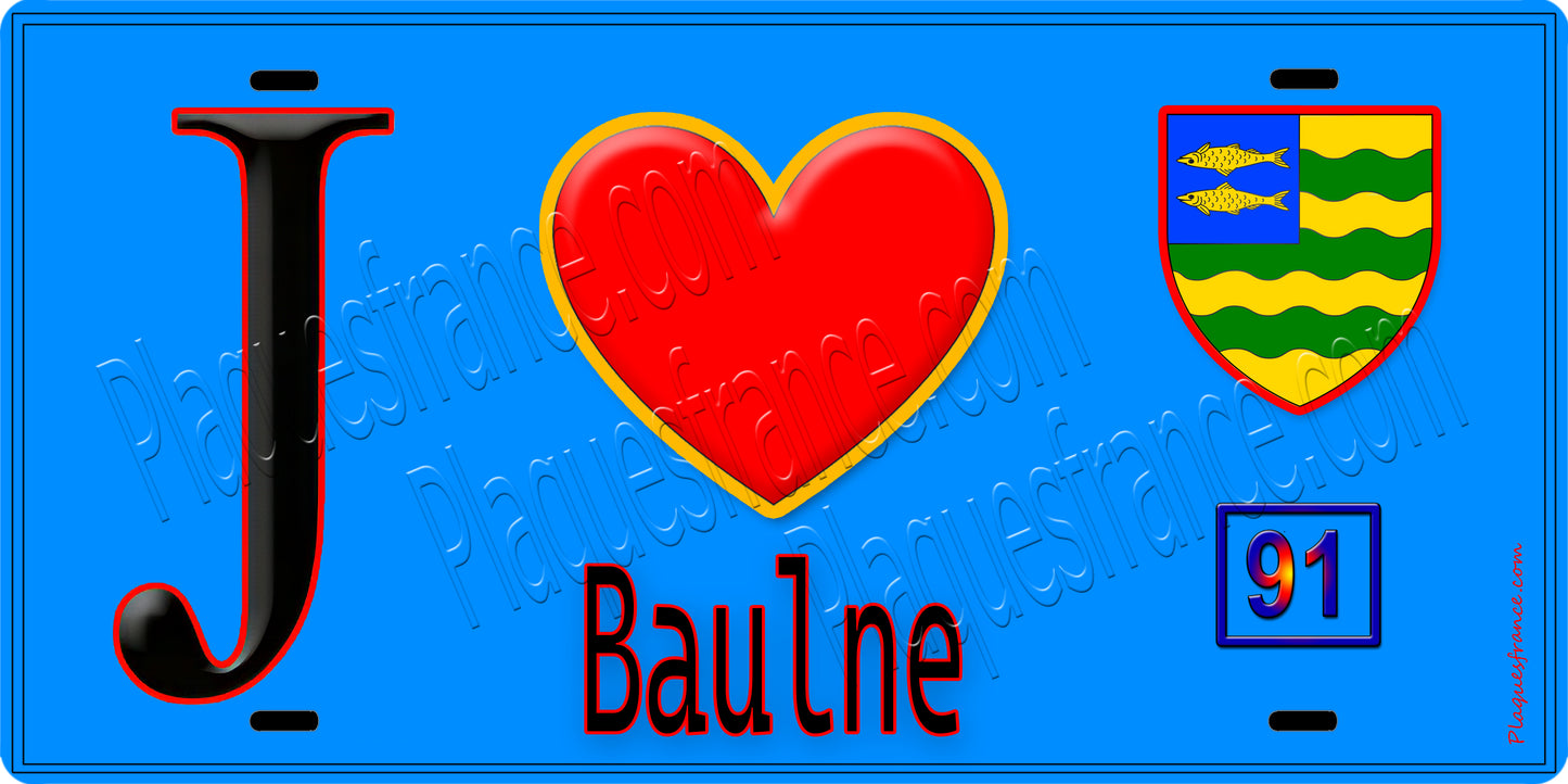 Plaque métal décorative  J' ❤️Baulne, Essonne (91) - Plaquesfrance.com