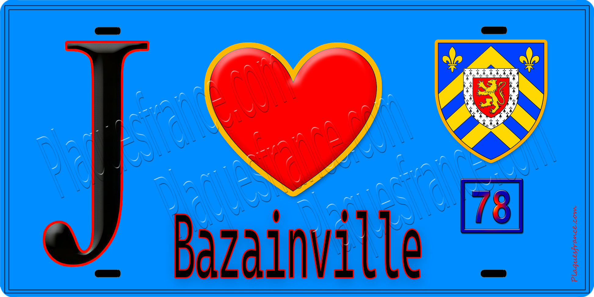 Plaque métal décorative  J' ❤️ Bazainville, Yvelines (78) bleu