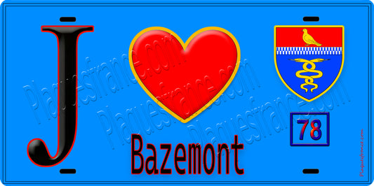 Plaque métal décorative  J' ❤️ Bazemont, Yvelines (78) fond bleu