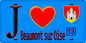 Plaque métal décorative  J' ❤️Beaumont-sur-Oise, Val d'Oise (95) fond bleu
