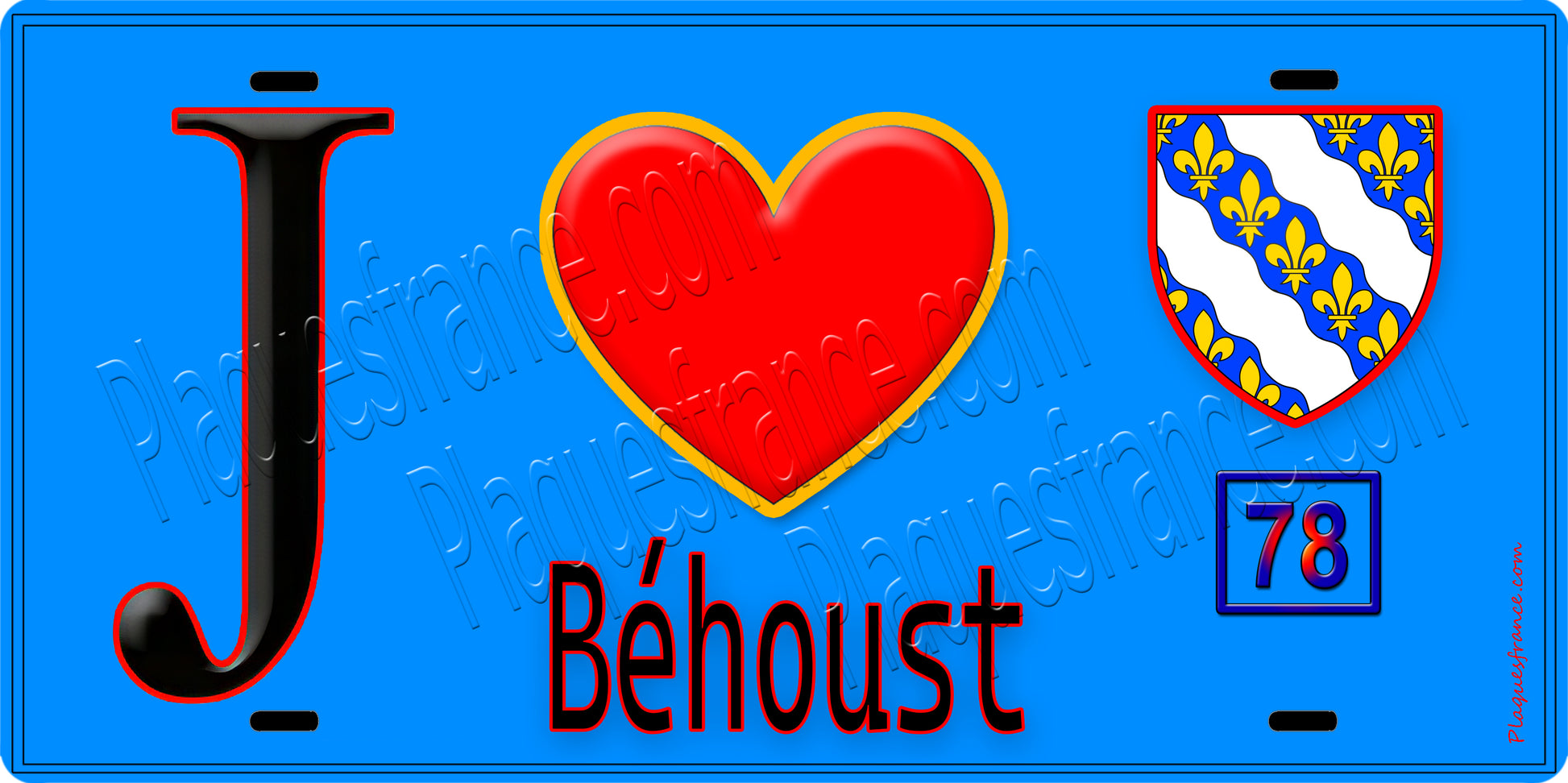 Plaque métal décorative  J' ❤️ Béhoust, Yvelines (78) fond bleu