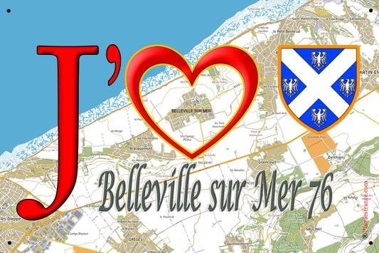 Plaque métal décorative 20x30 J' ❤️ Belleville-sur-Mer, Seine Maritime (76)