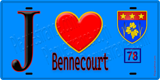 Plaque métal décorative  J' ❤️ Bennecourt, Yvelines (78) fond bleu