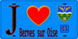 Plaque métal décorative  J' ❤️Bernes-sur-Oise, Val d'Oise (95) fond bleu