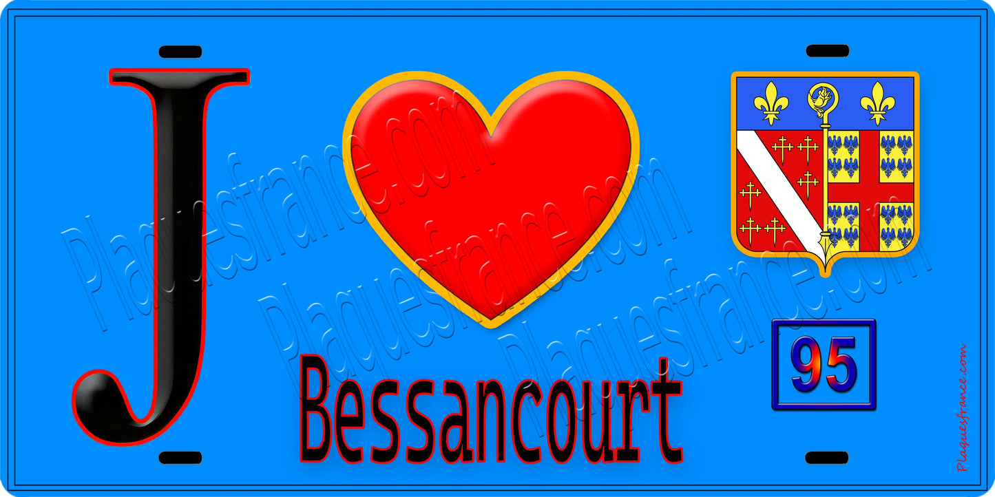Plaque métal décorative  J' ❤️Bessancourt, Val d'Oise (95) fond bleu