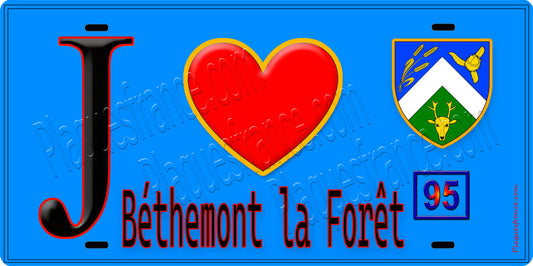 Plaque métal décorative  J' ❤️Béthemont-la-Forêt, Val d'Oise (95) fond beu