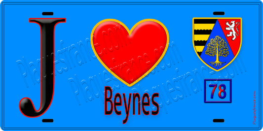 Plaque métal décorative  J' ❤️ Beynes, Yvelines (78) fond bleu