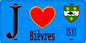 Plaque métal décorative  J' ❤️Bièvres, Essonne (91) fond bleu