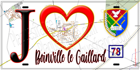 Plaque métal décorative  J' ❤️ Boinville-le-Gaillard, Yvelines (78) fond carte