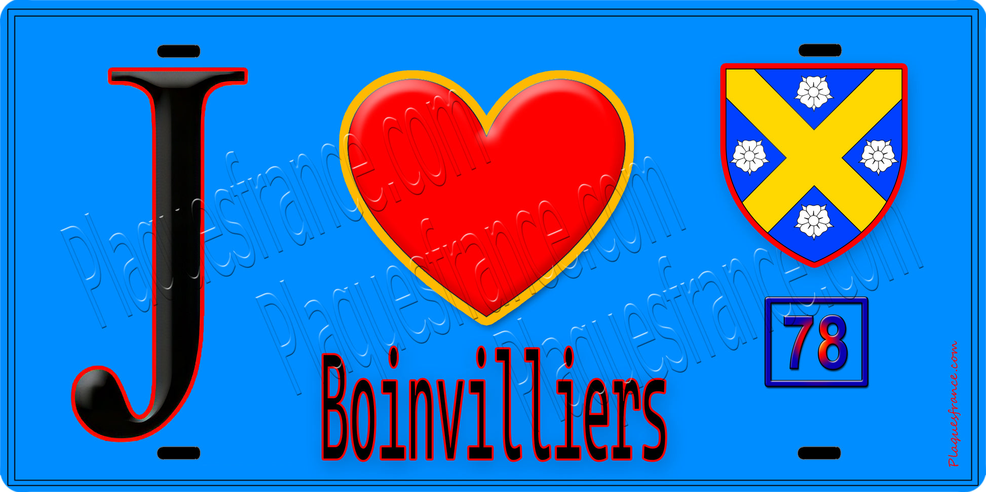 Plaque métal décorative  J' ❤️ Boinvilliers, Yvelines (78) fond carte