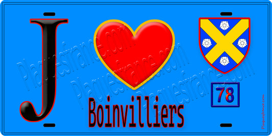 Plaque métal décorative  J' ❤️ Boinvilliers, Yvelines (78) fond carte