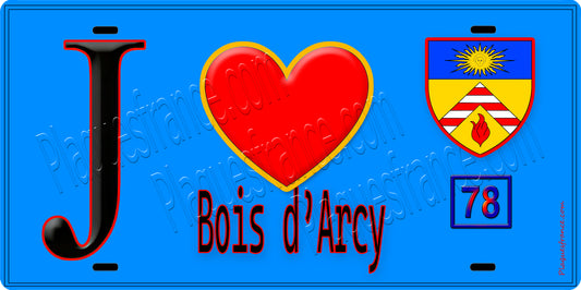 Plaque métal décorative  J' ❤️ Bois-d'Arcy, Yvelines (78) fond bleu