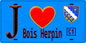 Plaque métal décorative  J' ❤️Bois-Herpin, Essonne (91) fond bleu