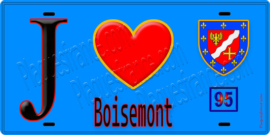 Plaque métal décorative  J' ❤️Boisemont, Val d'Oise (95) fond bleu