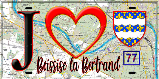 Plaque métal décorative  J' ❤️Boissise-la-Bertrand, Seine et Marne (77)
fond carte