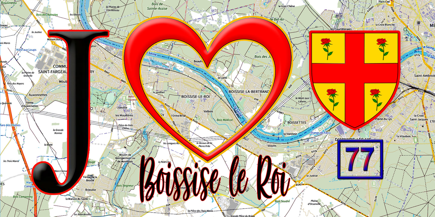 Plaque métal décorative  J' ❤️Boissise-le-Roi, Seine et Marne (77) fondcarte