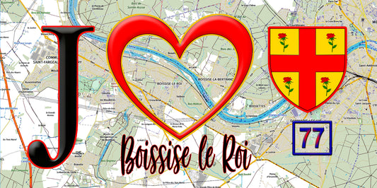 Plaque métal décorative  J' ❤️Boissise-le-Roi, Seine et Marne (77) fondcarte