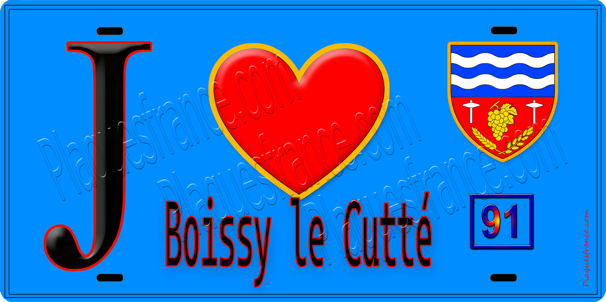 Plaque métal décorative  J' ❤️Boissy-le-Cutté, Essonne (91) fond bleu
