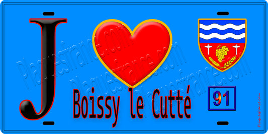 Plaque métal décorative  J' ❤️Boissy-le-Cutté, Essonne (91) fond bleu