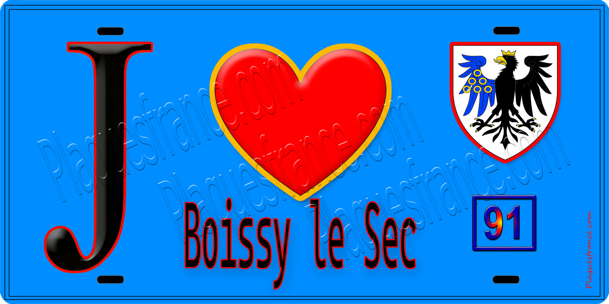 Plaque métal décorative  J' ❤️Boissy-le-Sec, Essonne (91) fond bleu