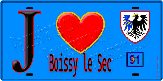 Plaque métal décorative  J' ❤️Boissy-le-Sec, Essonne (91) fond bleu