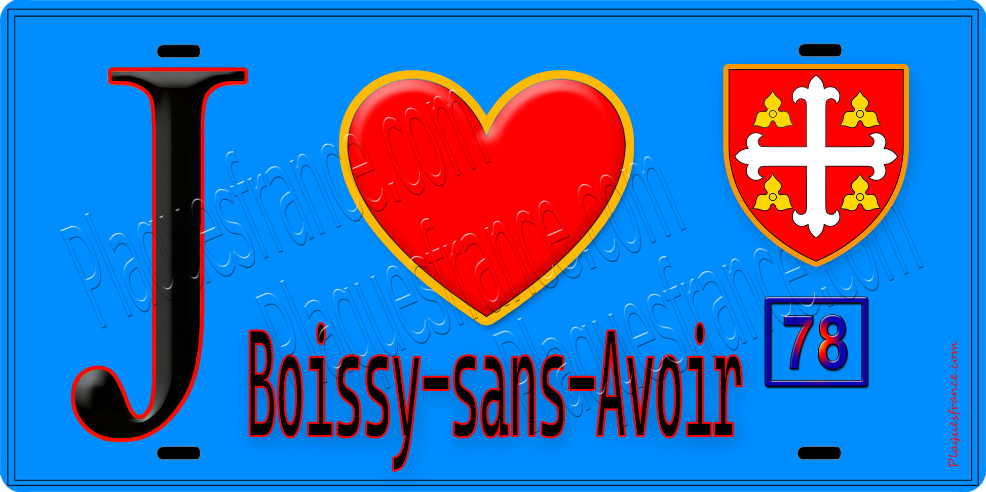 Plaque métal décorative  J' ❤️ Boissy-sans-Avoir, Yvelines (78) fond bleu