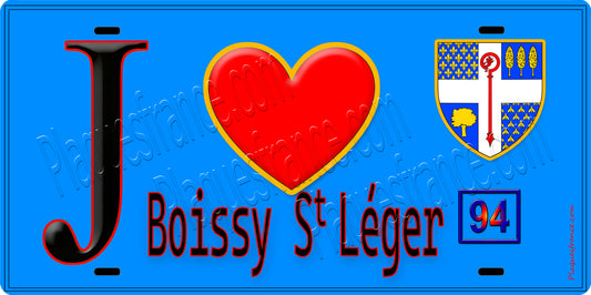 Plaque métal décorative  J' ❤️Boissy-Saint-Léger, Val de Marne (94) fond beu