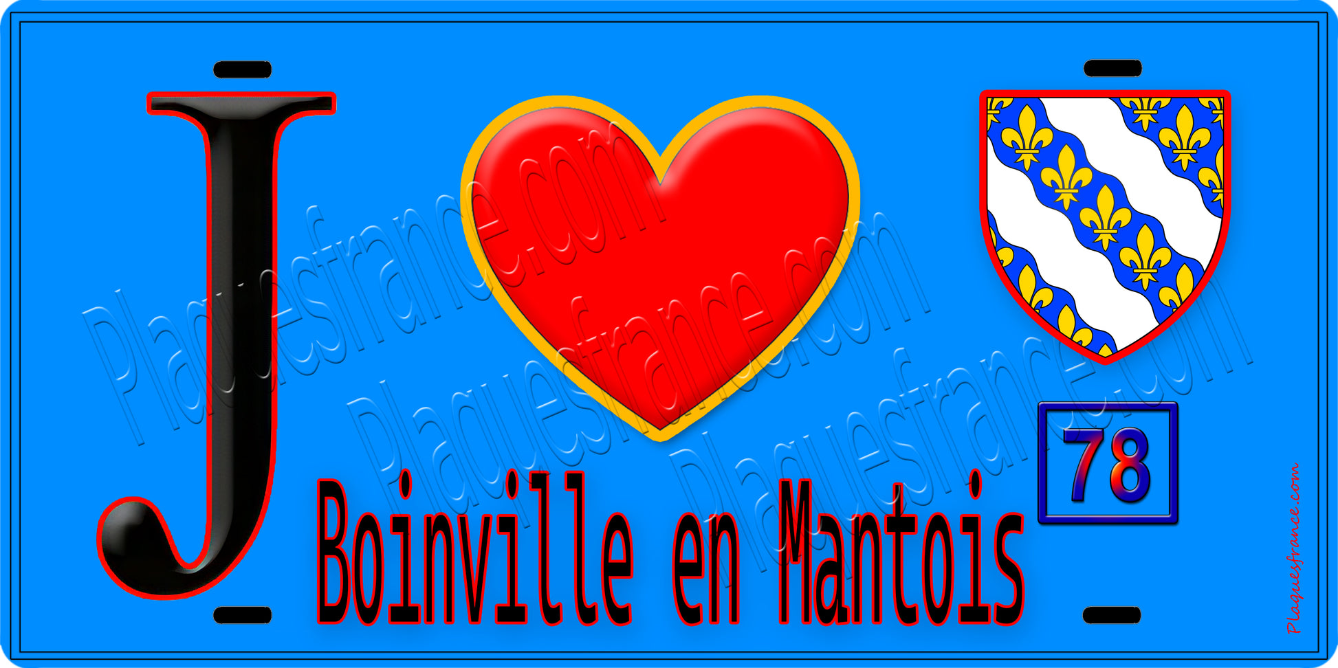 Plaque métal décorative  J' ❤️ Boinville-en-Mantois, Yvelines (78)
