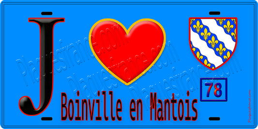 Plaque métal décorative  J' ❤️ Boinville-en-Mantois, Yvelines (78)